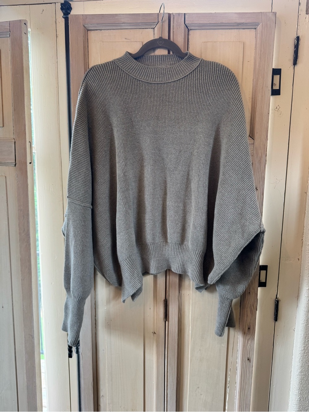 Free People Heather Grey Batwing Ribbed Mock Turtleneck Sweater